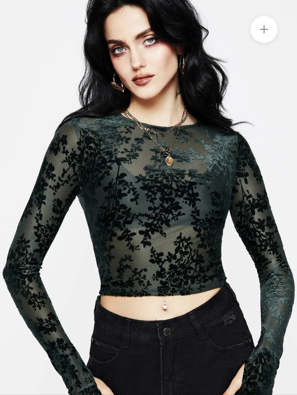 Disturbia Avalon Floral Flocked Velour Boat Neck Top